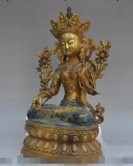 

S5570 19"tibet buddhism bronze gilt Cloisonne Enamel white tara Kwan-Yin buddha statue
