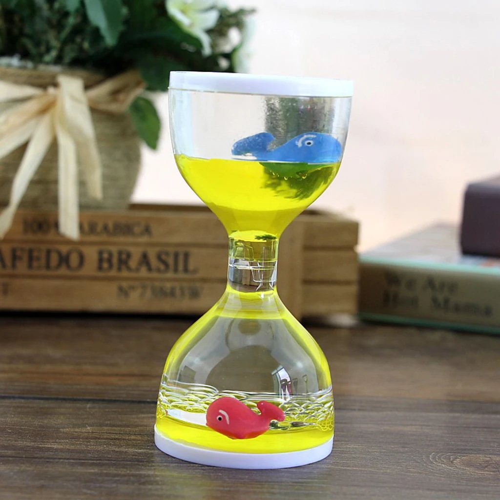 Liquid Motion Bubbler Timer Desk Sensory Toy Dolphin Animal Floating Oil Hourglass for Fidgeting Stress Relief Gifts Yellow