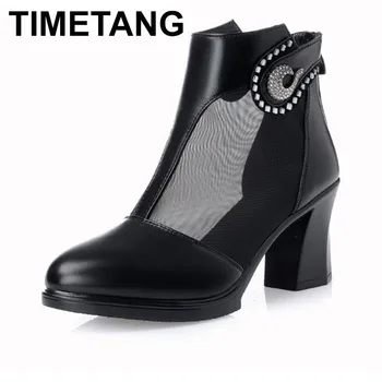 

TIMETANG BRAND WOMEN SANDALS SUMMER NEW WOMEN GENUINE LEAHTE MESH BOOTS HOLLOW MESH HGIHT HEEL PLATFORM SANDALS WOMEN SHOES