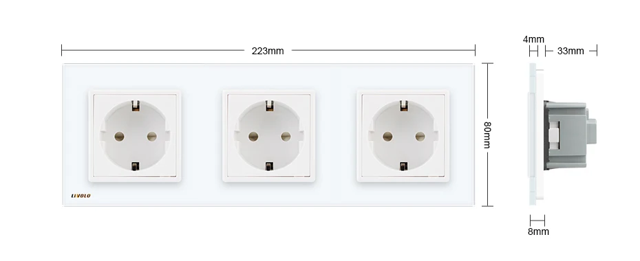 Livolo стандарт ЕС Tripe 16A розетка вилки, розетка закаленное стекло панель, Безопасное подключение, tripe 16A 2 булавки розетки