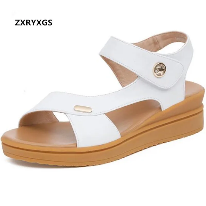 

2019 New Large Size Summer Fashion Sandals Women Shoes Low Heel Wedges Non-slip Wear-resistant Cow Leather Sandals Women Sandals