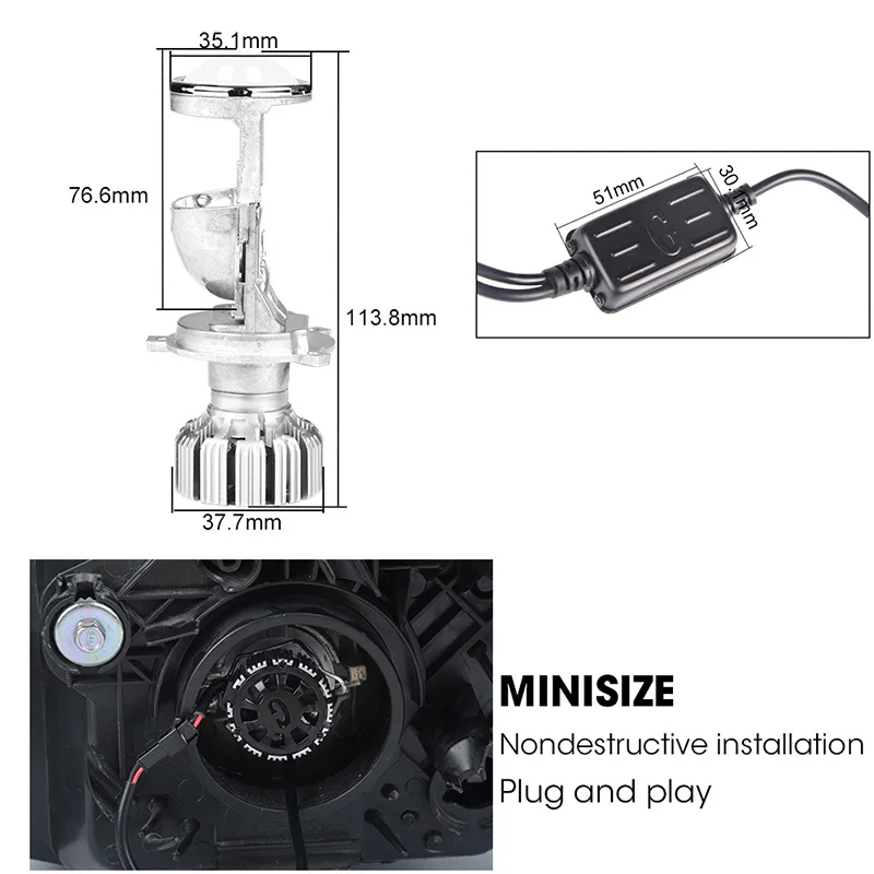 Racbox 2 шт. H4 мини светодиодный объектив проектора автоматический светодиодный комплект для преобразования лампы Hi/Lo луч фары 5500 к белый 12 В 24 В