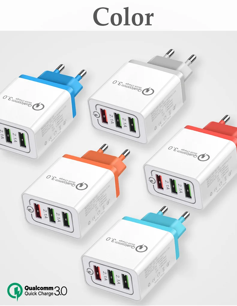 جديد الهاتف المحمول تهمة سريع شاحن QC3.0 5 V 3A العالمي 3USB ميناء متعددة وظيفة الانتاج الشحن رئيس