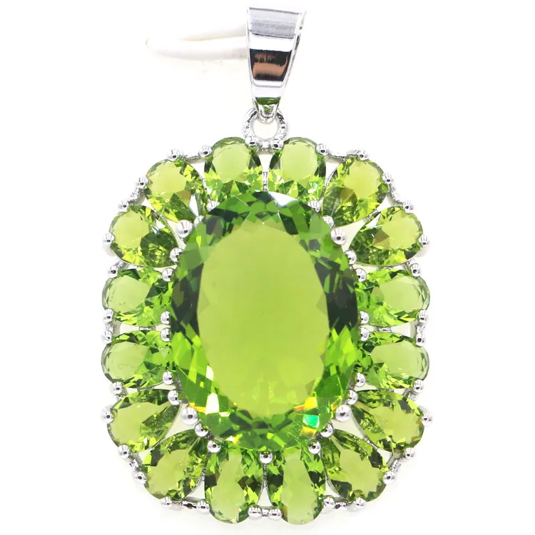 Fantastic Oval Gemstone Green Peridot Gift For Girls Silver Pendant 37x24mm