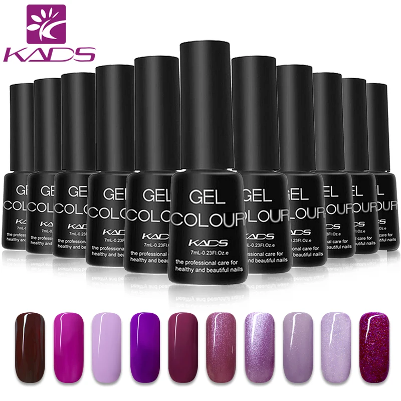

KADS Nail Gel Polish 10 Purple Series Colors Gel Nail Lacquer Glue Vernis UV Soak off Lacquers Polish 7ml UV Nail Art Lacquer