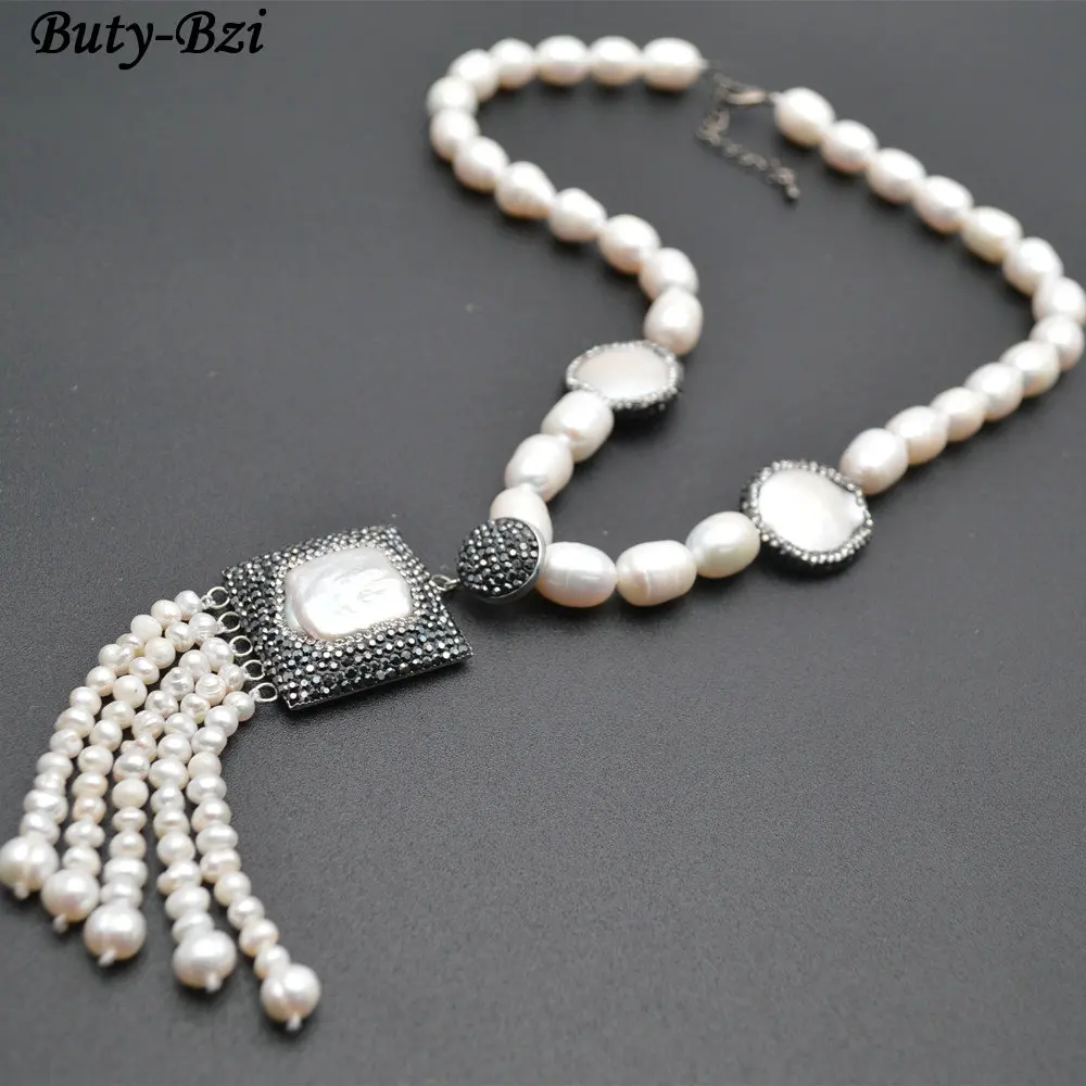 Natural Fresh Water Pearl Beads Square Tassel Pendant Fashion Woman Sweater Necklaces Jewelry | Украшения и аксессуары