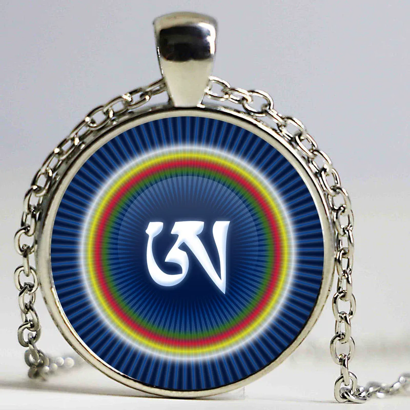 

Pendant symbol of tigle, in Tibetian Buddhism Silver Chain pendant necklace colorful fashion necklace women glass dome jewelry