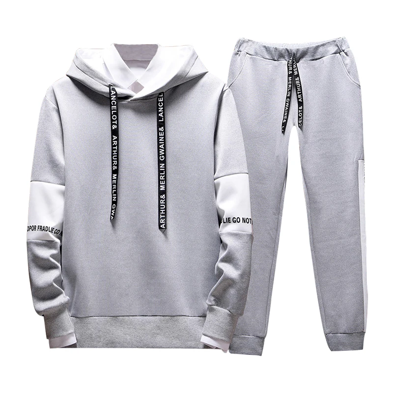 Casual Hoodie Set Men Hooded Men's Tracksuit Patchwork Spring Letter Printed Mens Sweat Suit Hoody Autumn Fitness Clothing 2019
