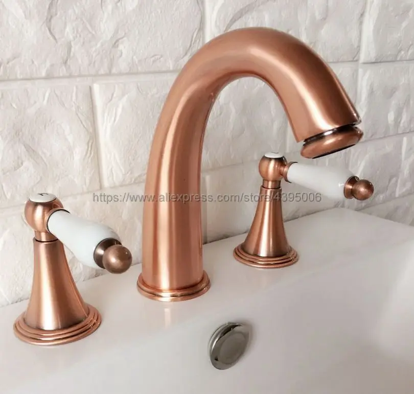 

Antique Red Copper 8" Widespread Bathroom Basin Sink Faucet Deck Mount Dual Handles Mixer Taps Brg039