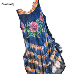 Vestido camisola мини-платье модное женское платье с круглым вырезом и принтом без рукавов