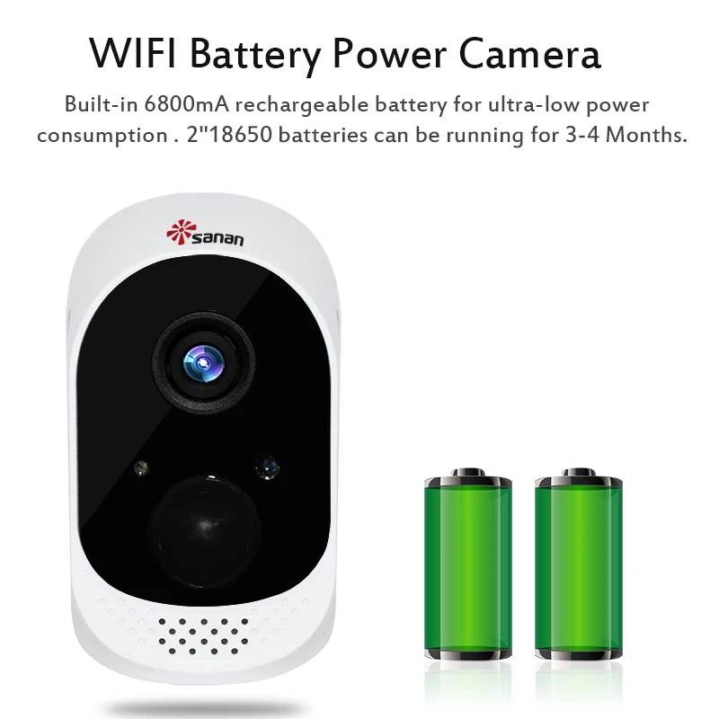 Sanan перезаряжаемая батарея с питанием от ed Wi-Fi камера 1080P Водонепроницаемая HD батарея наблюдения Wifi Камера PIR низкая мощность домашняя камера