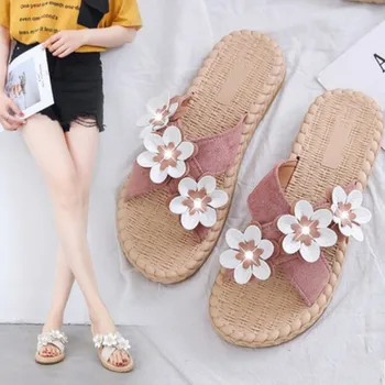 

2019 Summer Beach Seaside Sweet Flower Lolita Woman Slippers Shoes Girls 3 Color Fashion Seaside Flip Flop Lolita Slippers