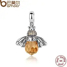 BAMOER Traditional 2016 New 925 Sterling Silver Orange Wing Animal Bee Pendants match Pan Bracelet for Ladies Equipment SCC035