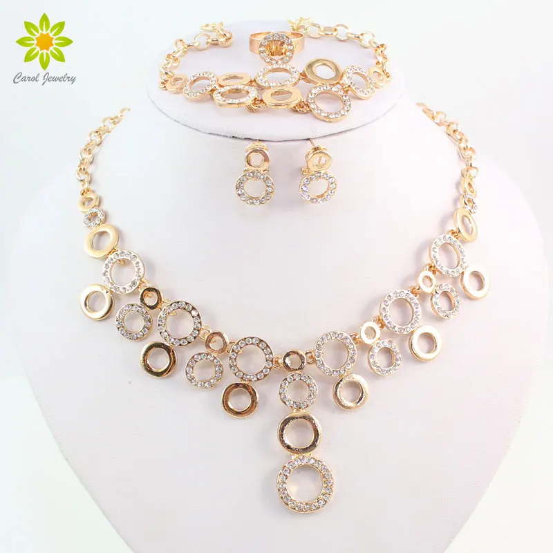 Women New Fashion Gold Color Jewelry Sets Rhinestone