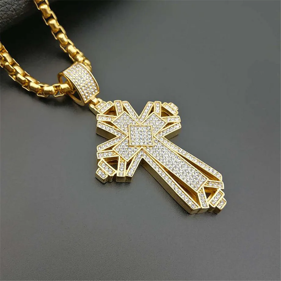 Новейший Iced Out подвеска с большим крестом из нержавеющей стали ожерелье для мужчин золотого цвета Кристиан крузар ожерелье Религиозные ювелирные изделия