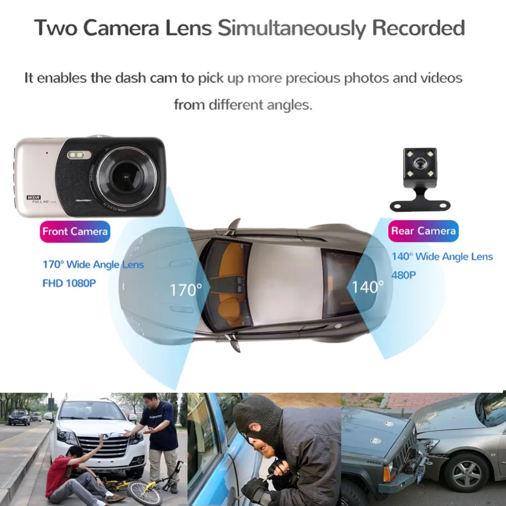 Car Dvr 4 Inch Auto Camera Dual Lens FHD 1080P Dash Cam Video Recorder With Rear View Camera Registrator Night Vision DVRs