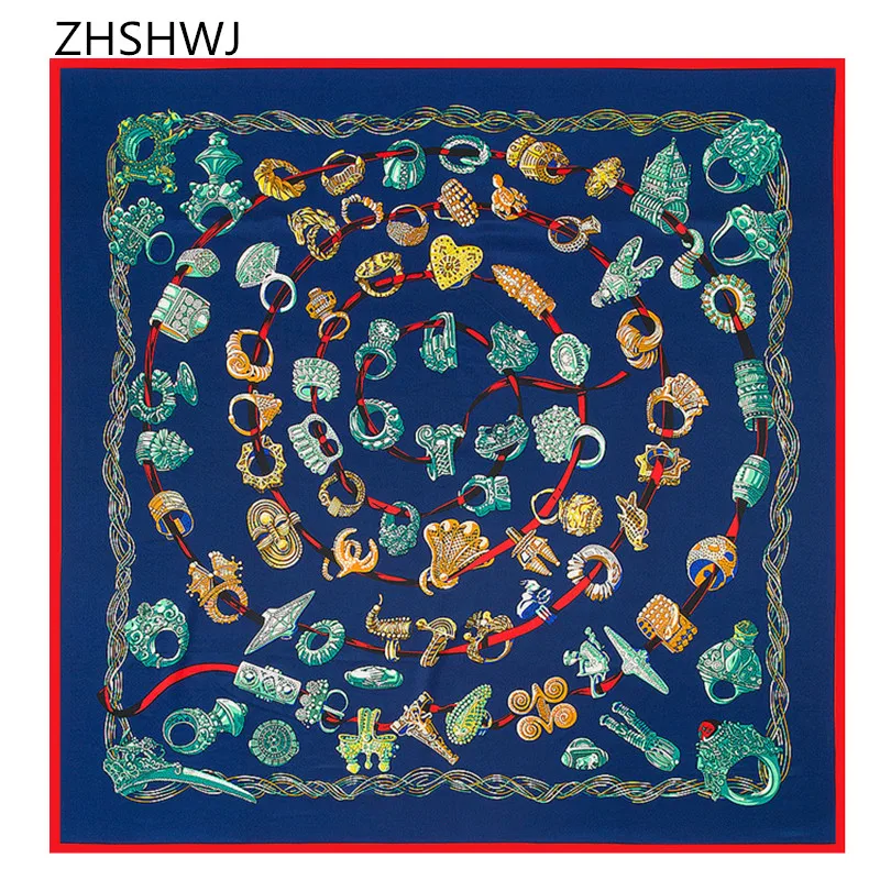[Zhshwj] Высокое качество Новая бесплатная доставка 100% шелковый шарф кольцо строка узор шаль шарф женщин Warm Trend квадратный шарф 130*130 см