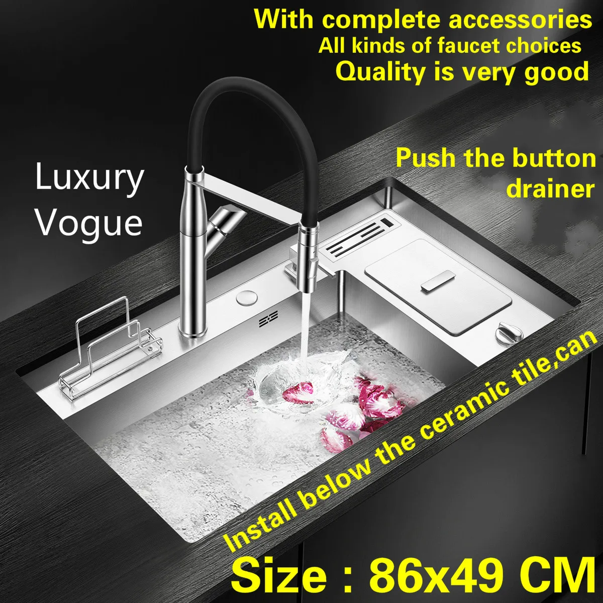 Free shipping Hot sell standard push the button - drainer luxury kitchen manual sink single trough big stainless steel 86x49 CM
Free shipping Hot sell standard push the button - drainer luxury kitchen manual sink single trough big stainless steel 86x49 CM