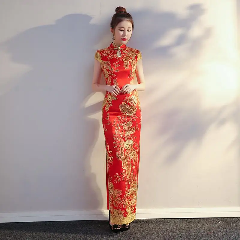 Китайский национальный русалка длинный Cheongsam для женщин Тонкий Блестки современный Qipao элегантный дамы вечернее платье размер S-3XL - Цвет: Style 7