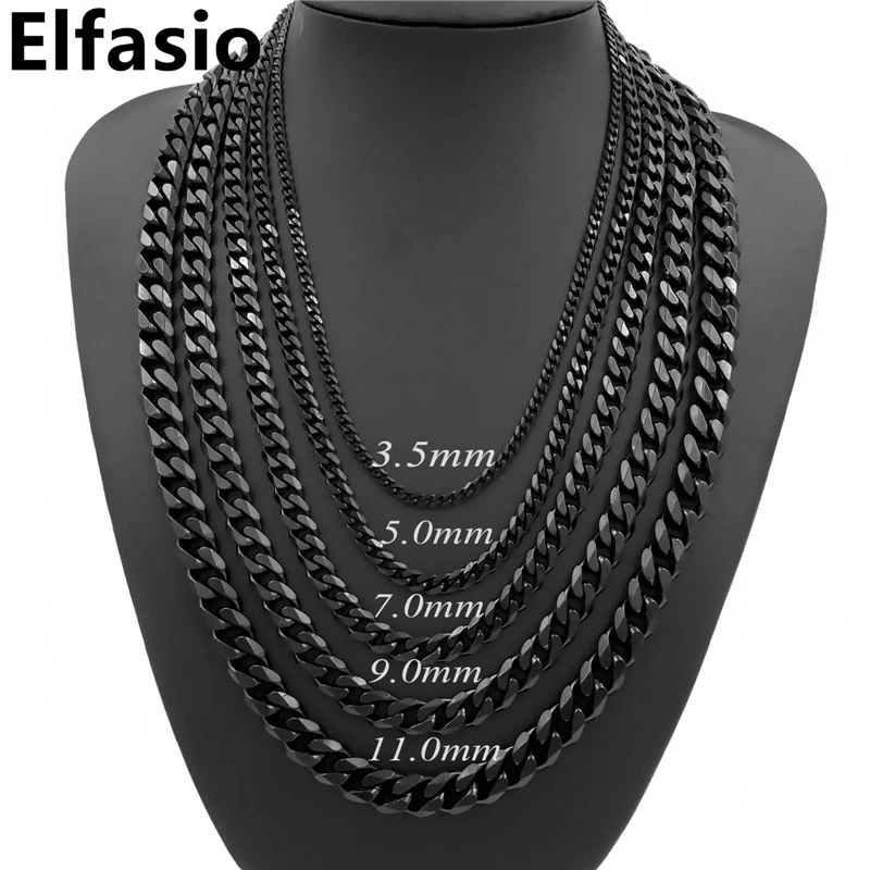 3//5//7mm MENS Boys Chain Black Tone Curb Link Stainless Steel Necklace 18-36/'/'