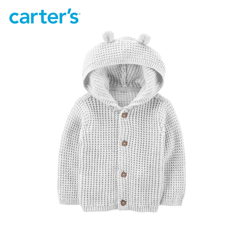 Carter's Button-Front Cardigan Autumn winter baby girl boys hooded sweater grey long sleeve knitted clothes 126H516
