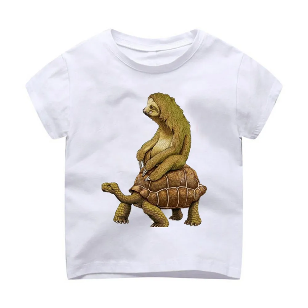 

T-Shirt Children Printing Kids Clothes Short Sleeves t shirt tshirt Tortoise Sloth Sitting cute funny printing