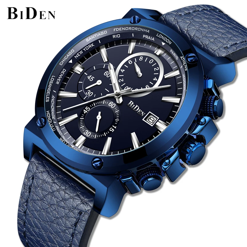 

BIDEN Men Analog Quartz Watches Fashion Luxury Business Watch Mens Sports Chronograph Waterproof Wristwatch Relogio Masculino