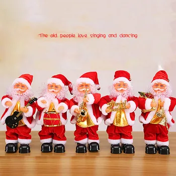 

Newly Cute Santa Claus Dancing Singing Music Toy Plush Christmas Dolls Electric Toys Saxophone Guitar VA88