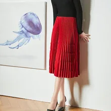 Горячая арт Женская плиссированная юбка новая волна точка визуальный чувство красная красивая высокая талия юбка