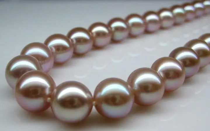 

PERFECT ROUND 10-11MM SOUTH SEA GENUINE PURPLE LAVENDER PEARL NECKLACE 14K