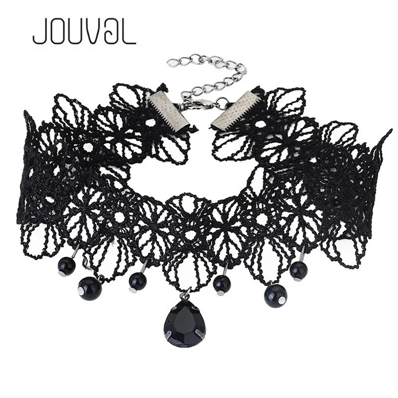 

JOUVAL 2018 Sexy Collares Gothic Chokers Black Lace Neck Choker Necklace Vintage Victorian Women Chocker Steampunk Jewelry SALE