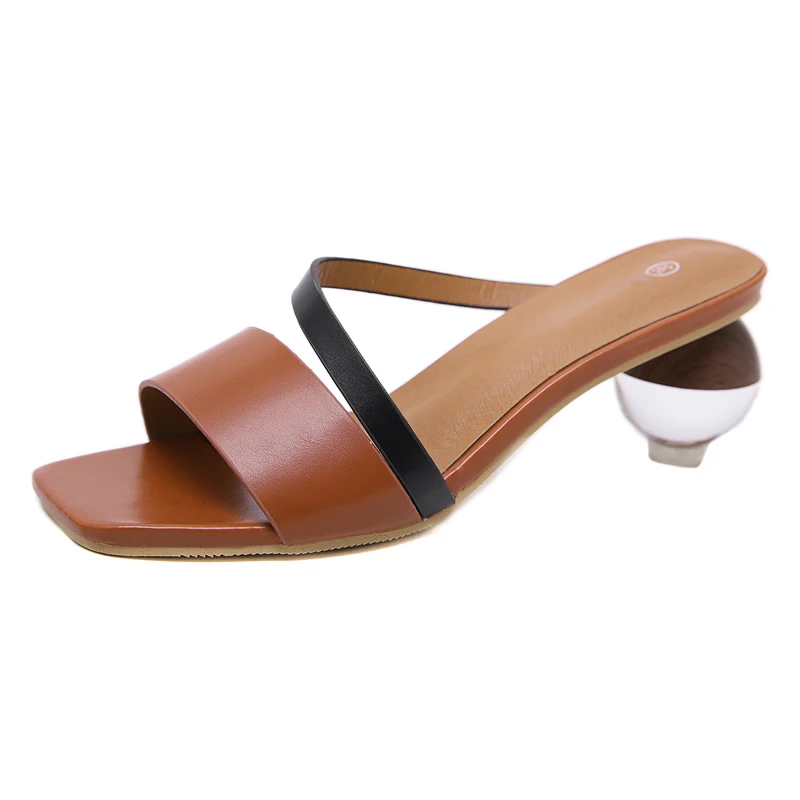 

Sandalias Mujer 2019 Summer Women Sandals 6.5cm Round Heel Ladies Slippers Casual High Heel Sandals Black PU Leather Sandals