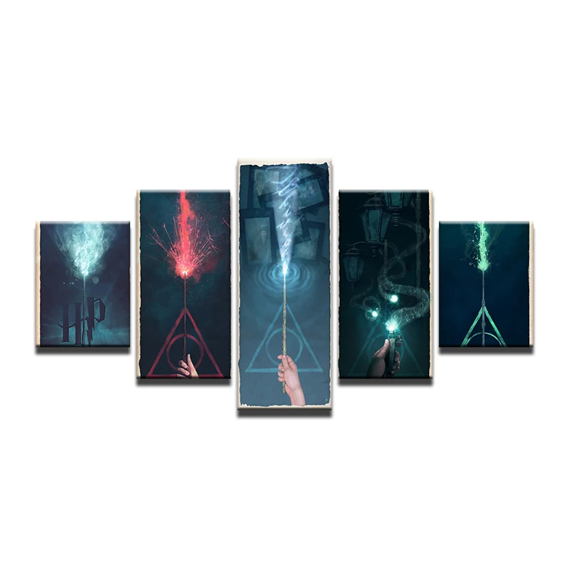 

5 Pieces Harry Potter College Magic Fireworks Wall Art Picture Home Decoration Living Room Canvas Print Wall Picture Printings