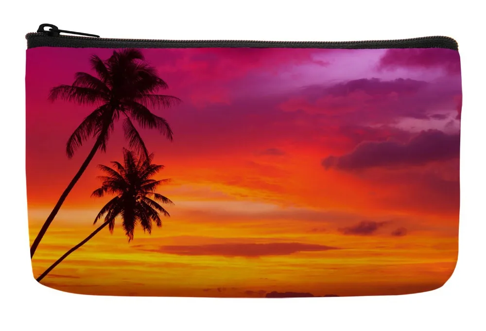 Летний стиль пальмы силуэт на закате тропический пляж печати индивидуальные маленькая косметичка браслет макияж сумки