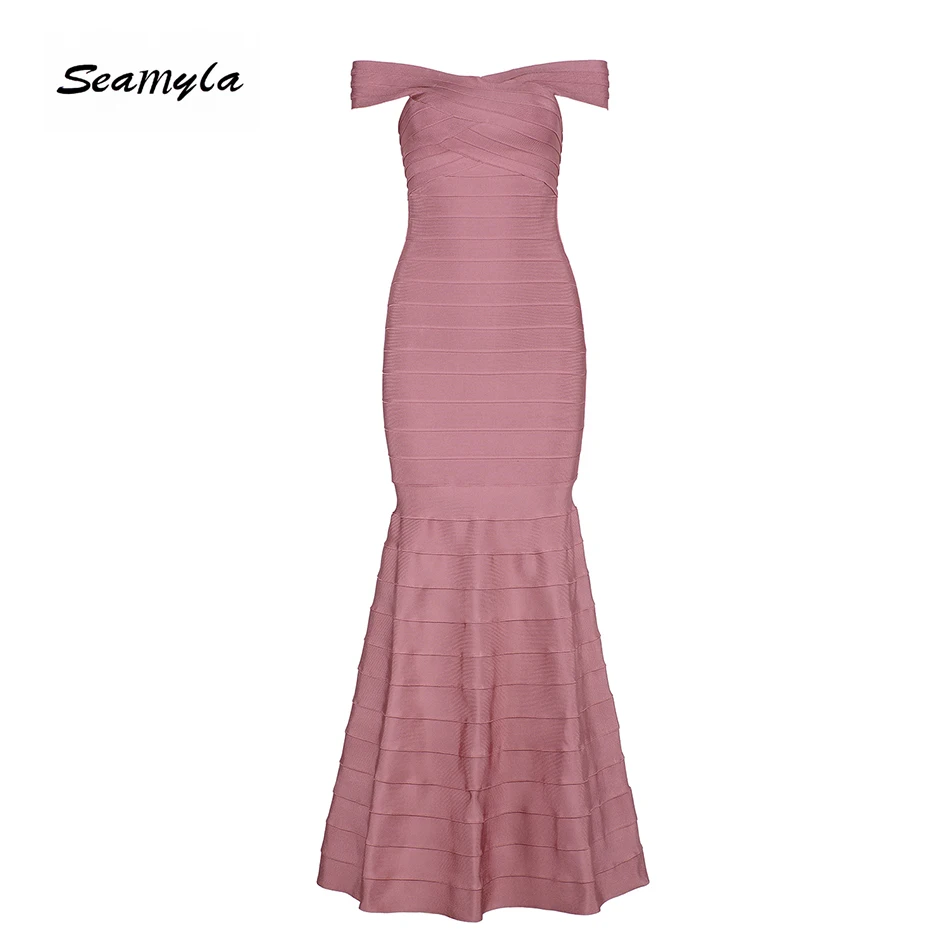 

Seamyla High Quality Maxi Dresses Sexy Off The Shoulder Women Long Bandage Dress Celebrity Party Dress Vestidos 2019 New Fashion