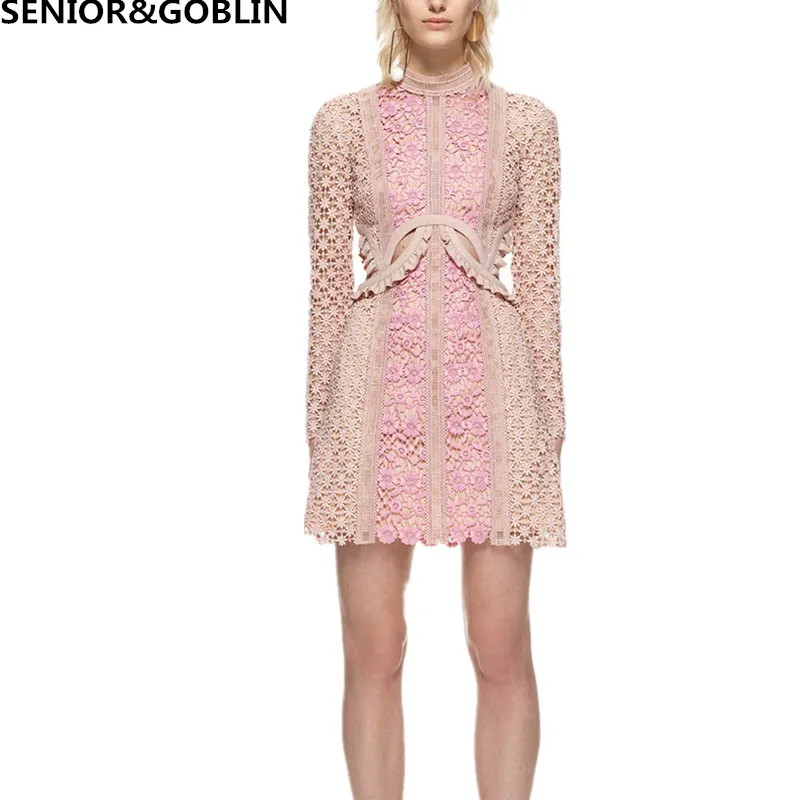 

2017 High Quality Self Portrait Dress Women Lace Patchwork Runway Mini Dresses autumn Woman Party Vestidos Mujer Sexy Club Dress