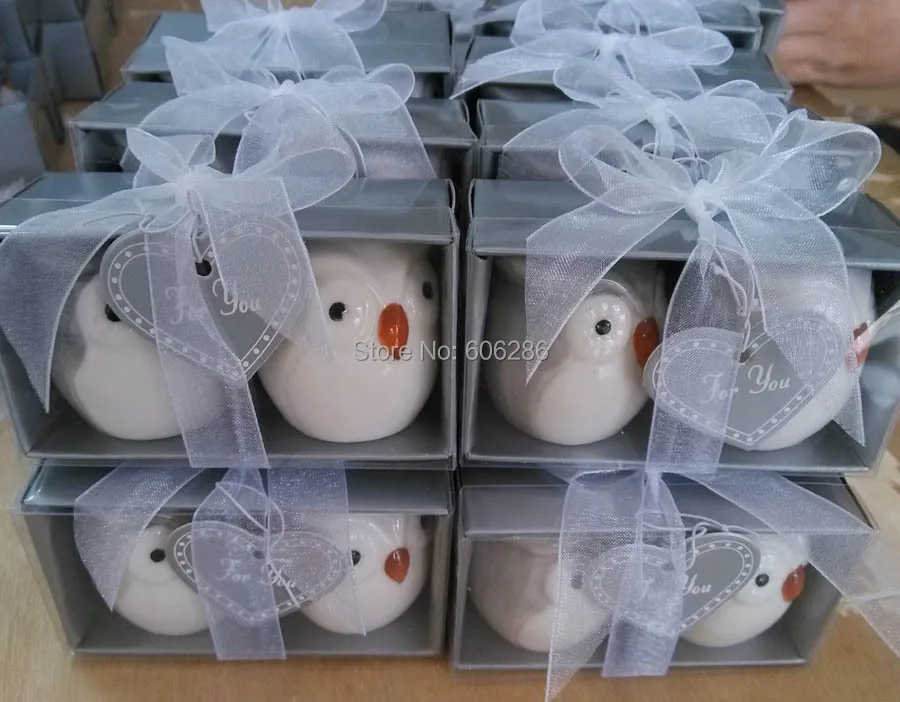 

free shipping 20pcs=10boxes ceramic wedding favors and gifts of porcelain owl salt pepper shaker sets, baby showers souvenirs