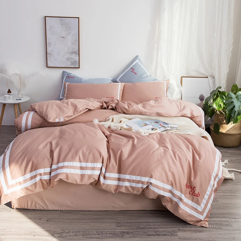 

New Long-Staple Cotton Heart Club Bedding Set Double Queen King Size Flat Sheet Pillow Cases Nature Duvet Cover Quilt Cover