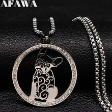 Pháp Bulldog Pha Lê Dây Chuyền Nữ Màu Bạc Vòng Trang Sức BIJOUX Acier Inoxydable Femme 518(China)