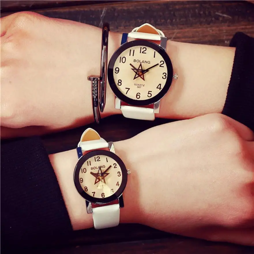 Watch Women Men Fashion Lovers Clock White PU Leather Strap Quartz