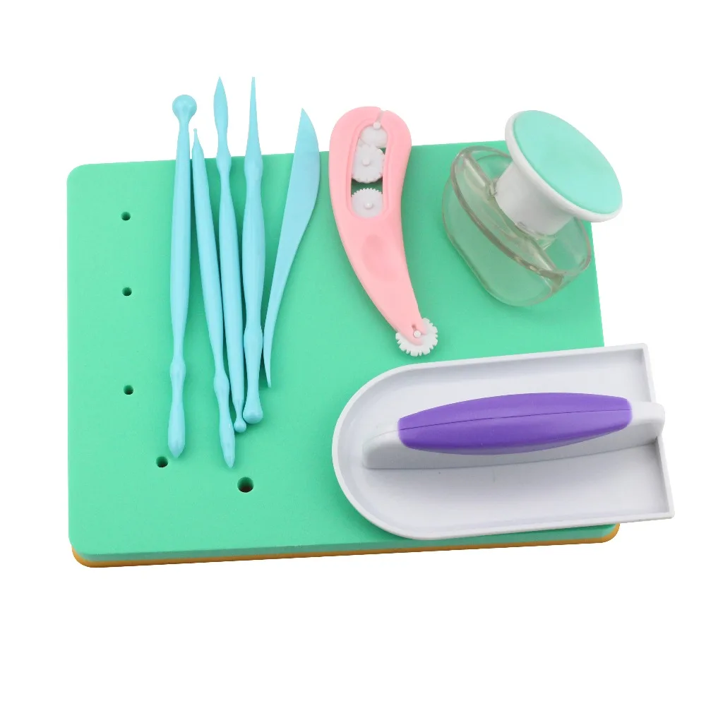 

5 combinations set fondant cake tools, foam pads embosser cutter cake pens smoother baking fondant cake decoration tools