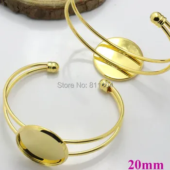 

20mm New Golden plated Brass Blank Round Bezel Tray Glass Cabochon Bases open cuff Bracelet Bangle Settings Findings Wholesale