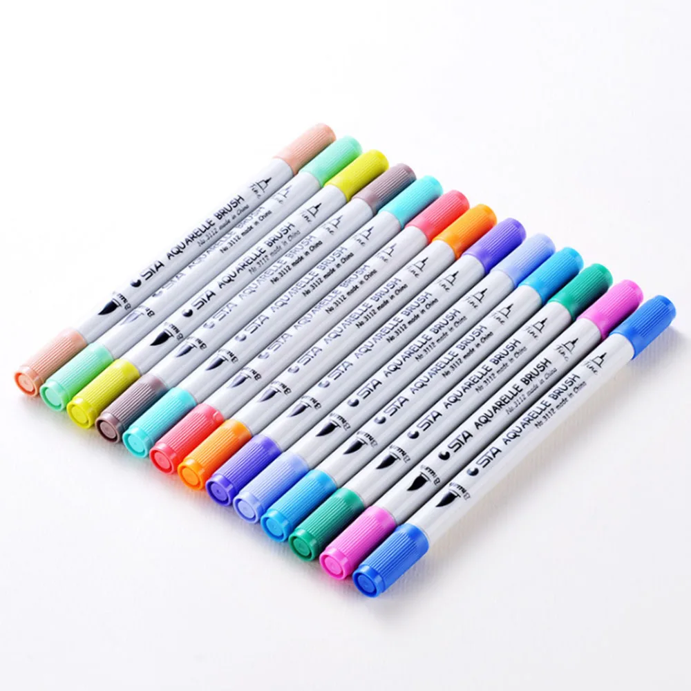 

12 Colors Dual Tips Watercolor Brush Marker Pen Set With Fineliner Tip For Coloring Books Drawing Highlighting