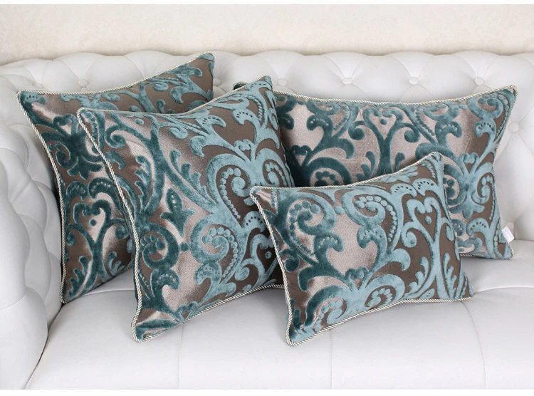 Европа роскошный синий бархатный чехол для подушки в цветочек вышитые декоративные подушки Чехлы для дивана стул жаккардовые Квадратные наволочки