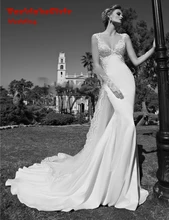 BacklakeGirls Lace Mermaid Wedding Dresses V-neck Floor Length Bride Gown In China Custom Made Us Size 2~28 2017