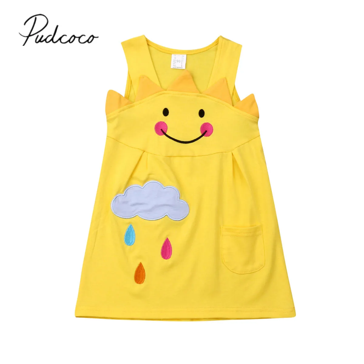 Коллекция года, летняя одежда для малышей платье для маленьких девочек желтое платье трапециевидной формы без рукавов с рисунком летнее платье 1-6Y