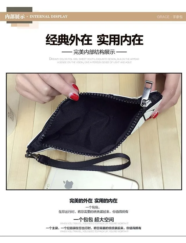 Deformable Women Geometry Quilted Plaid Mosaic Sequins Mirror Wallet Clutch Bag BaoBao Lattice Laser Foldable Cosmetic Bag (19)