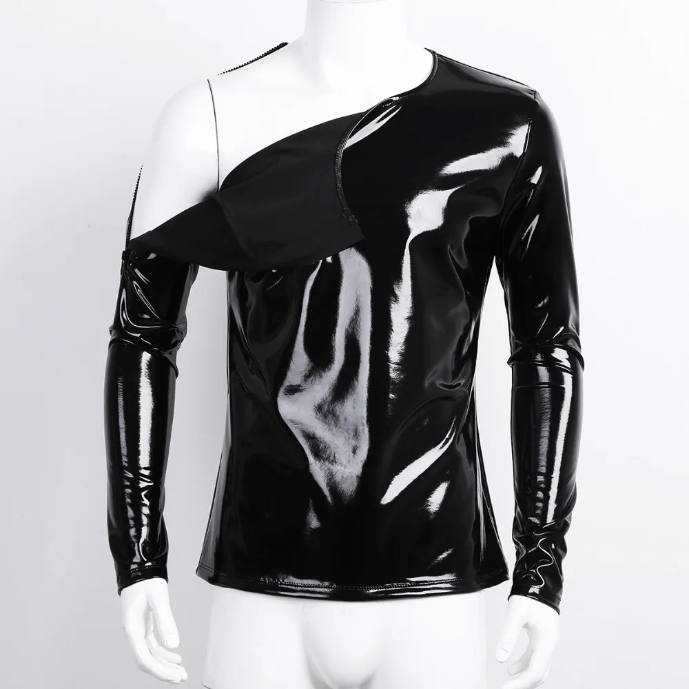 Men T shirt Metallic Leather Uniform Nightclub Tank Top Tight Cropped Undershirt