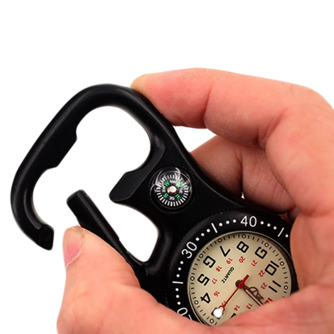 Shellhard Clip-On Carabiner Luminous Face Backpacker FOB Watch With Compass Bottle Opener For Mountaineering sports equipment