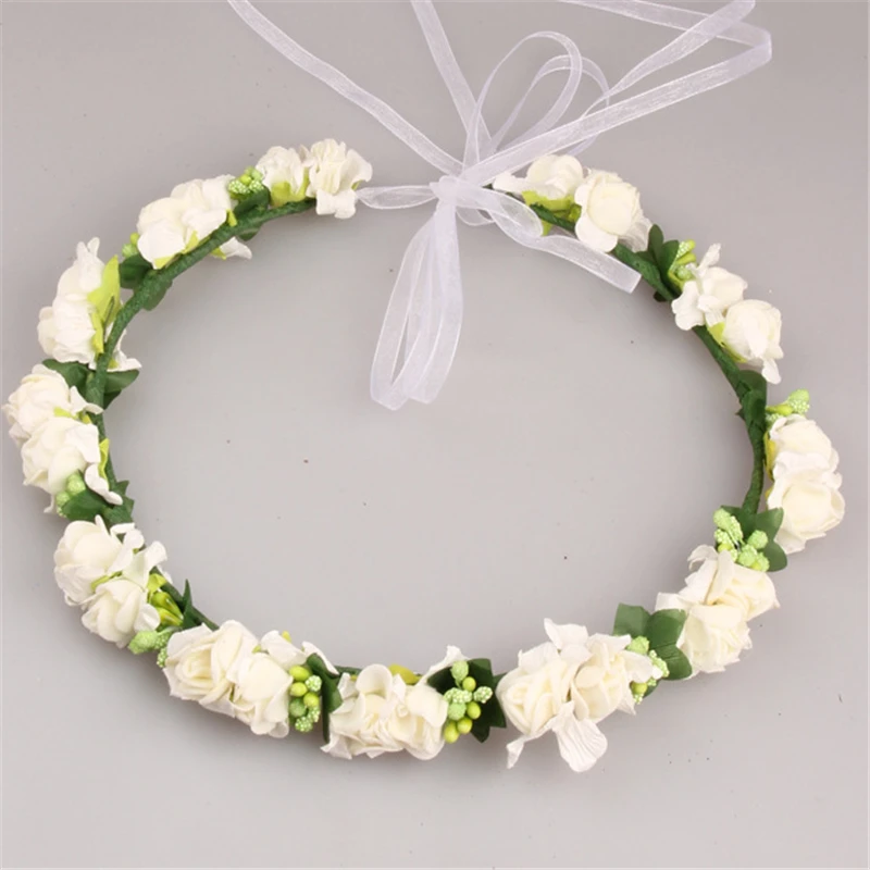 Women Wedding Artificial Flower Wreath Handmade Fabric Adjustable Wreath Head wear Flower Crown Bride Hair Accessories Gift